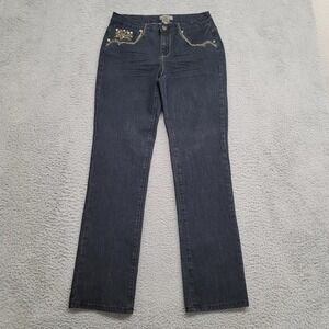 Earl Jeans Jeans Womens 10 Blue Denim Cheetah Print Pockets Casual Straight‎ Leg